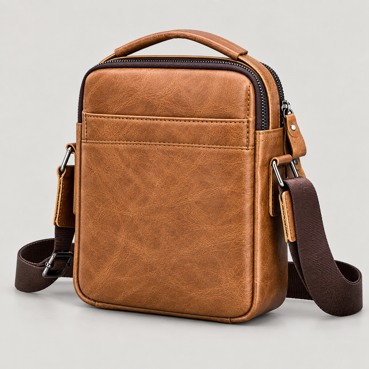 EKROZ caramel brown leather crossbody messenger bag