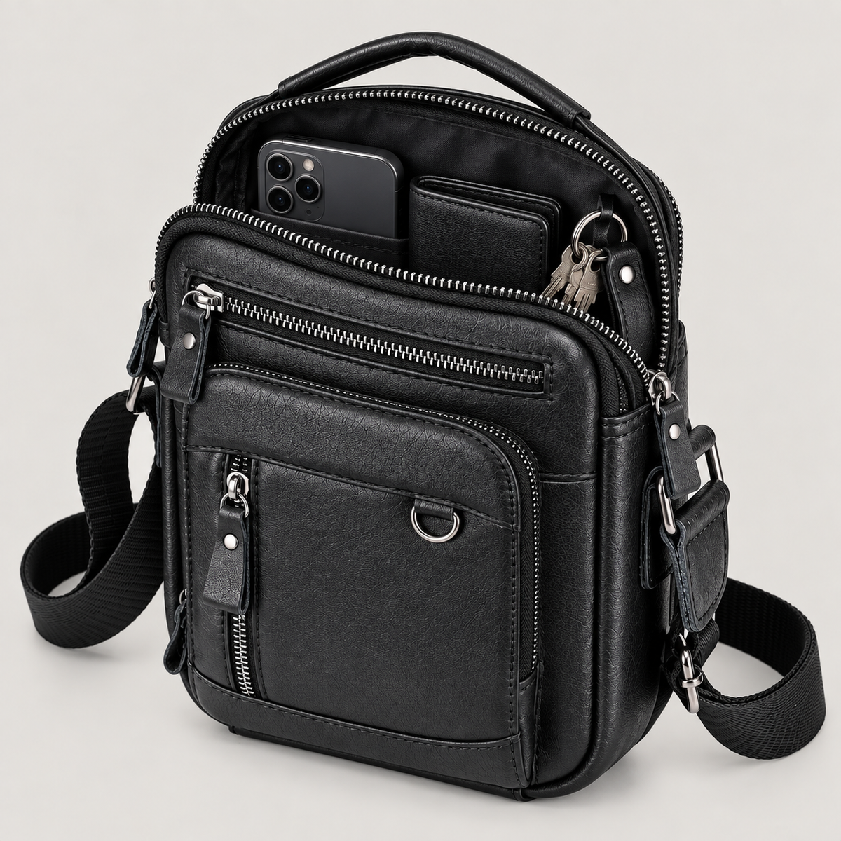 EKROZ black leather crossbody messenger bag