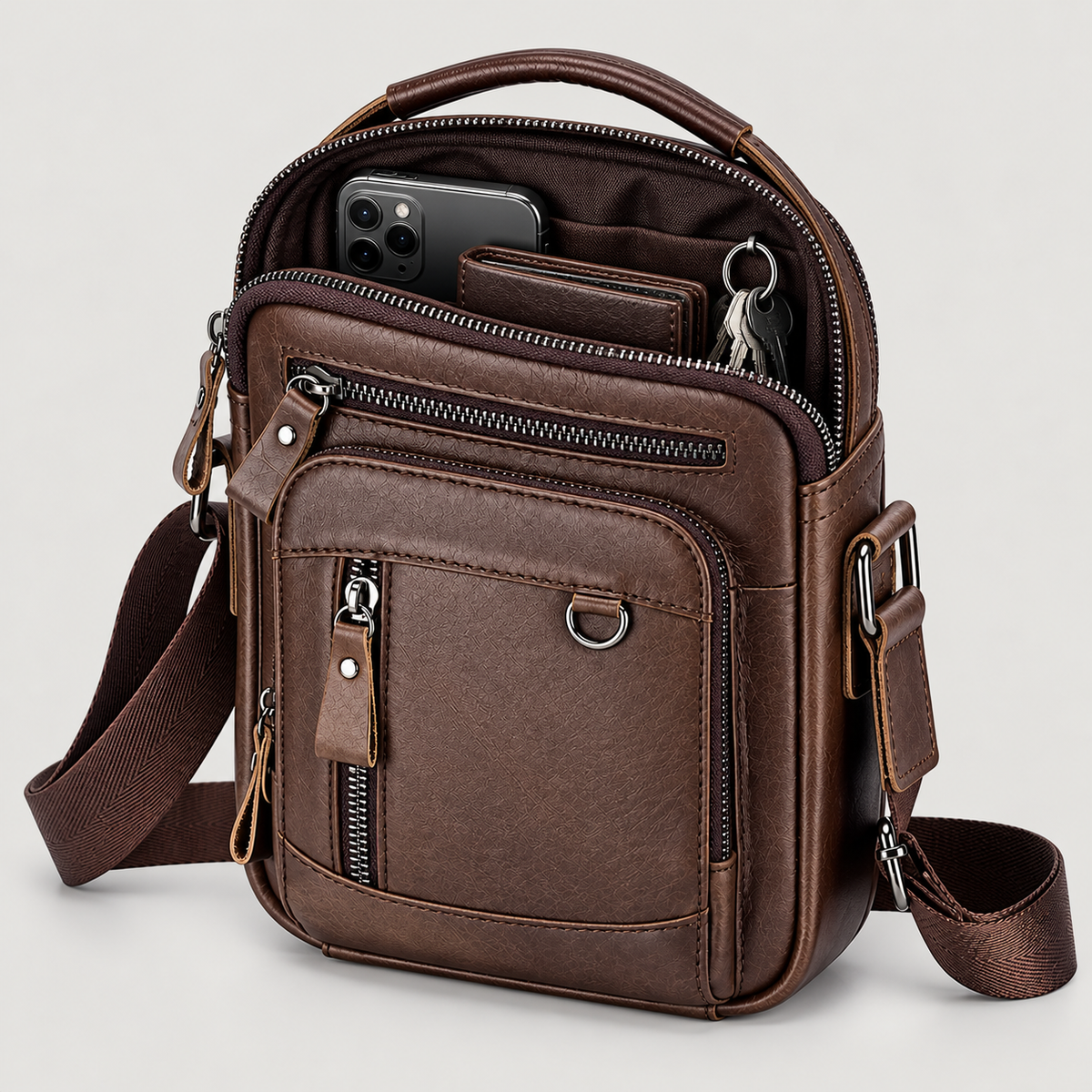 EKROZ dark brown leather crossbody messenger bag