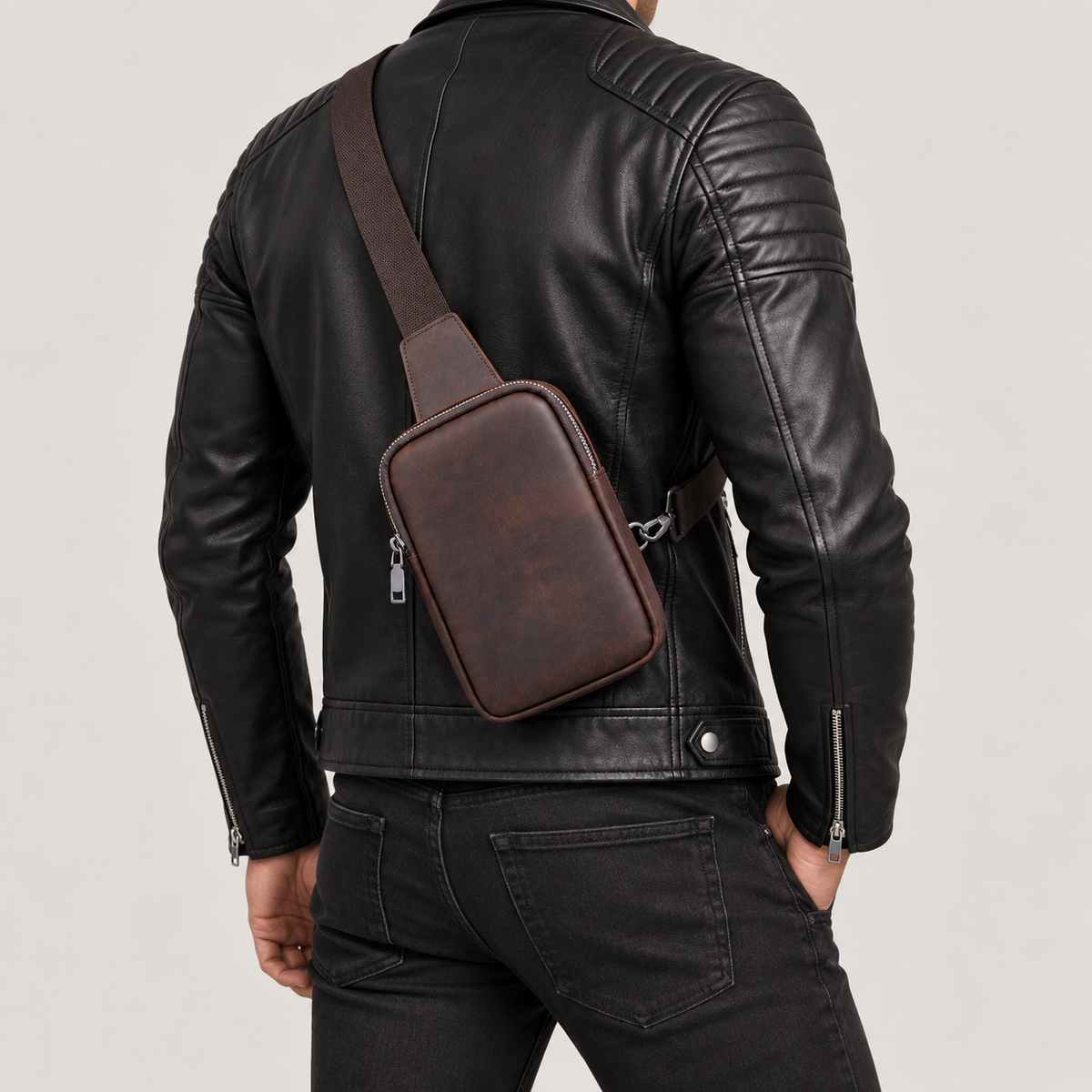 EKROZ dark coffee leather crossbody bag — 5