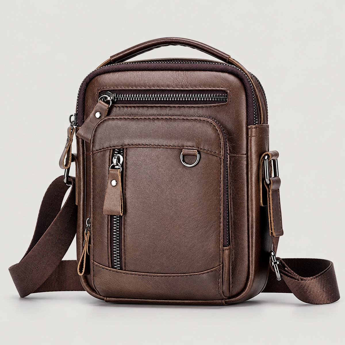 EKROZ dark brown leather crossbody messenger bag