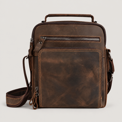 EKROZ dark coffee leather messenger bag