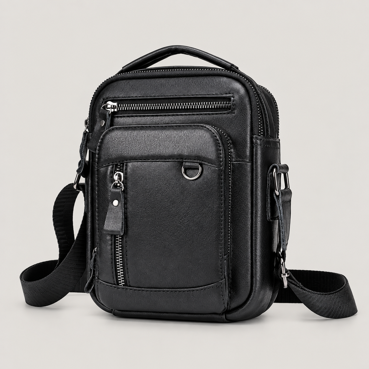 EKROZ black leather crossbody messenger bag