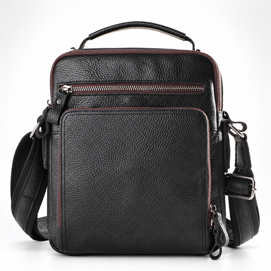 Black Pebbled Leather Messenger Bag