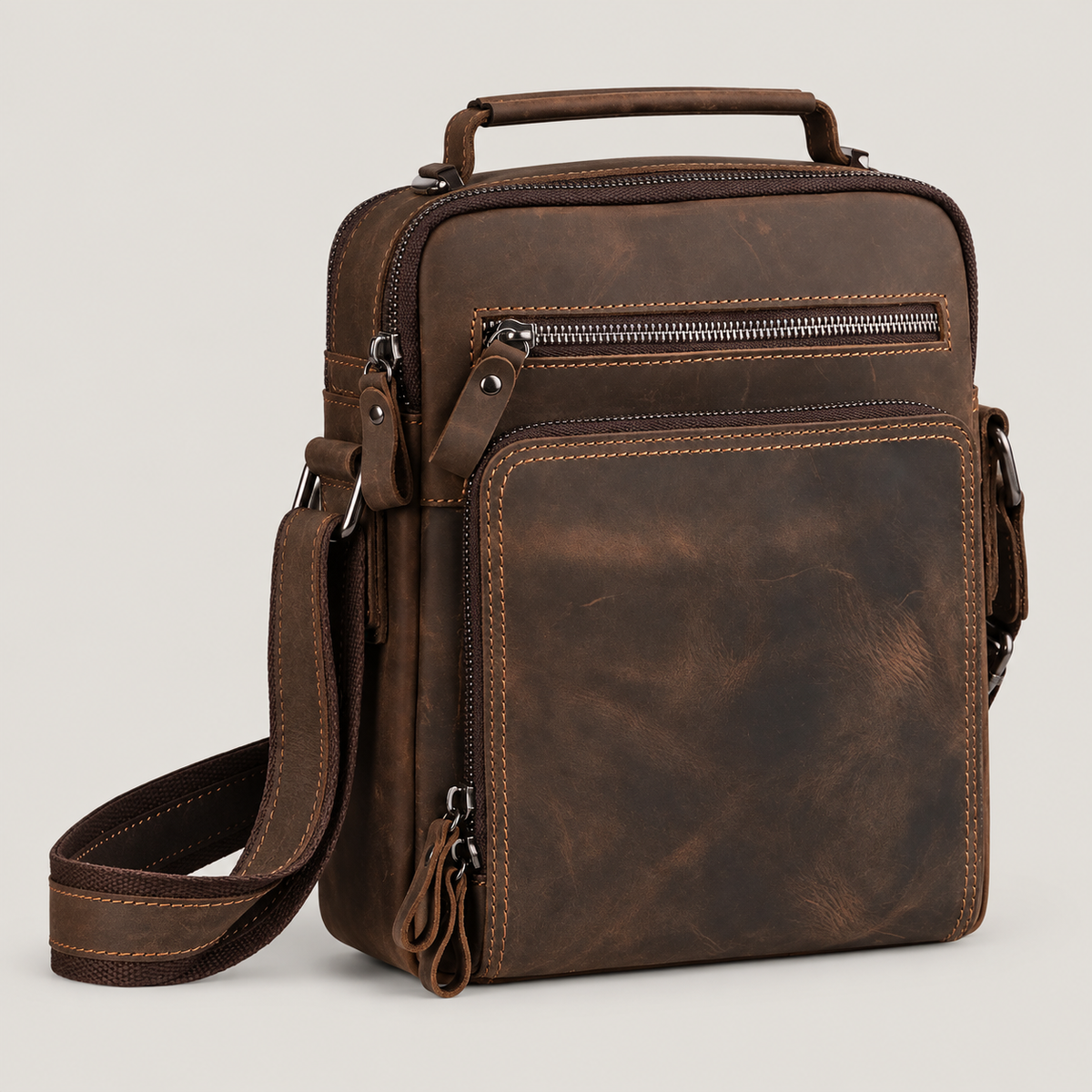EKROZ dark coffee leather messenger bag
