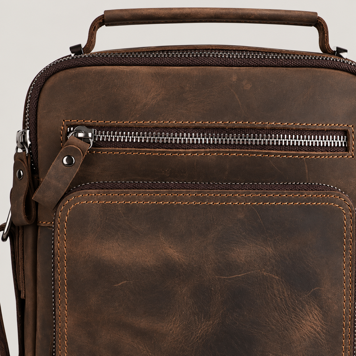 EKROZ dark coffee leather messenger bag
