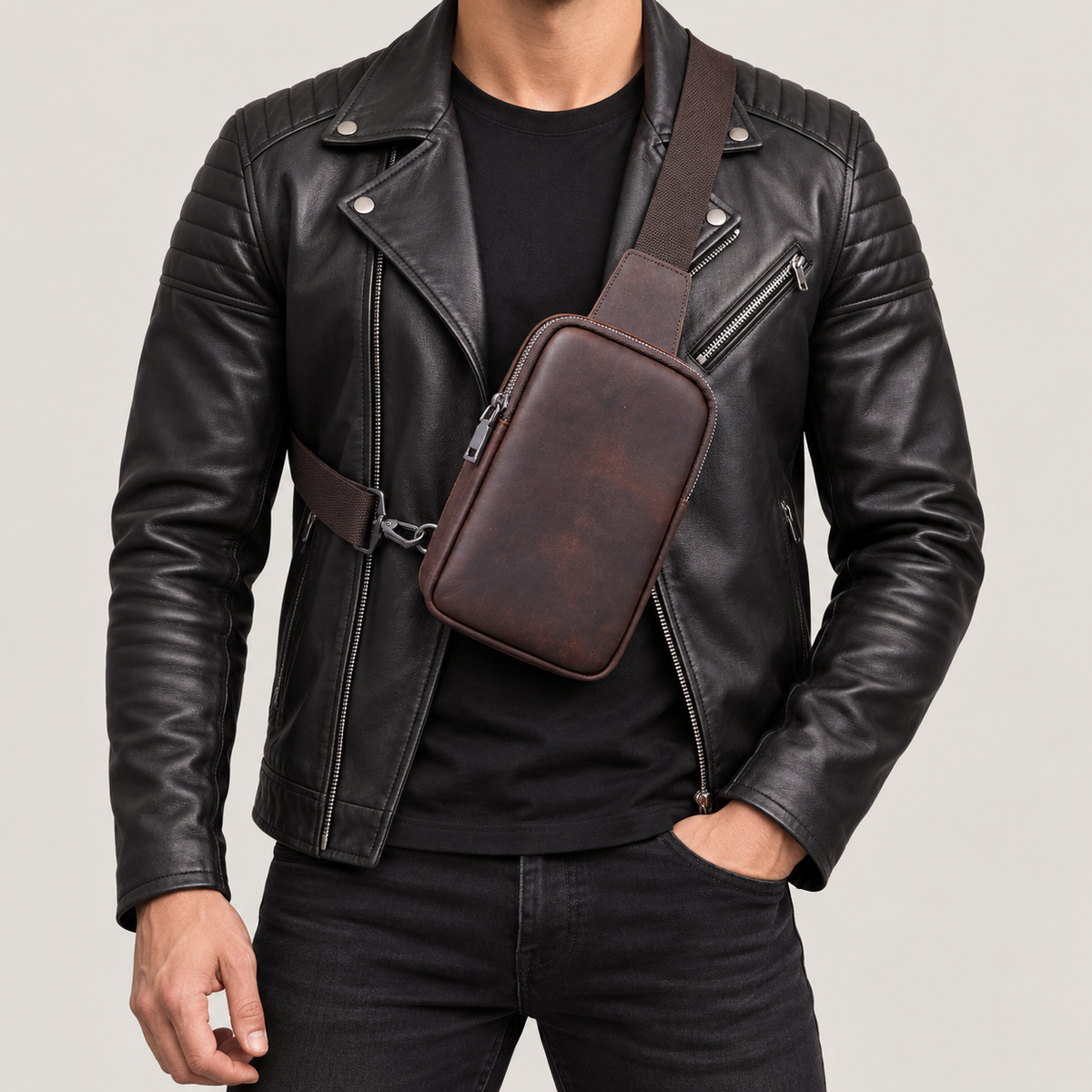 EKROZ dark coffee leather crossbody bag — 4