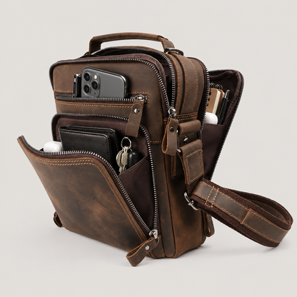 EKROZ dark coffee leather messenger bag
