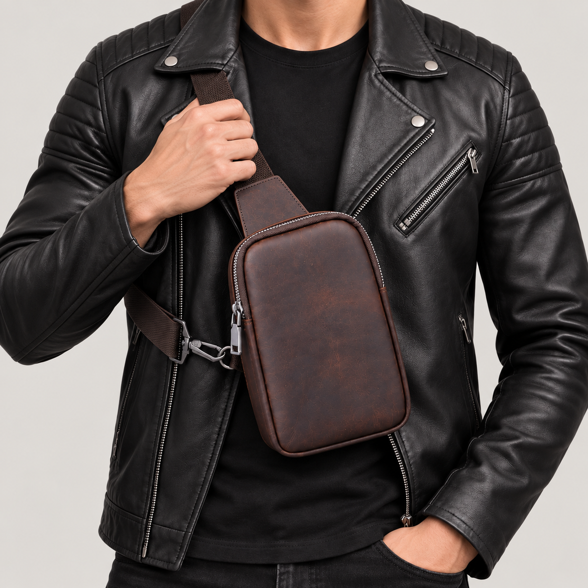 EKROZ dark coffee leather crossbody bag — 6