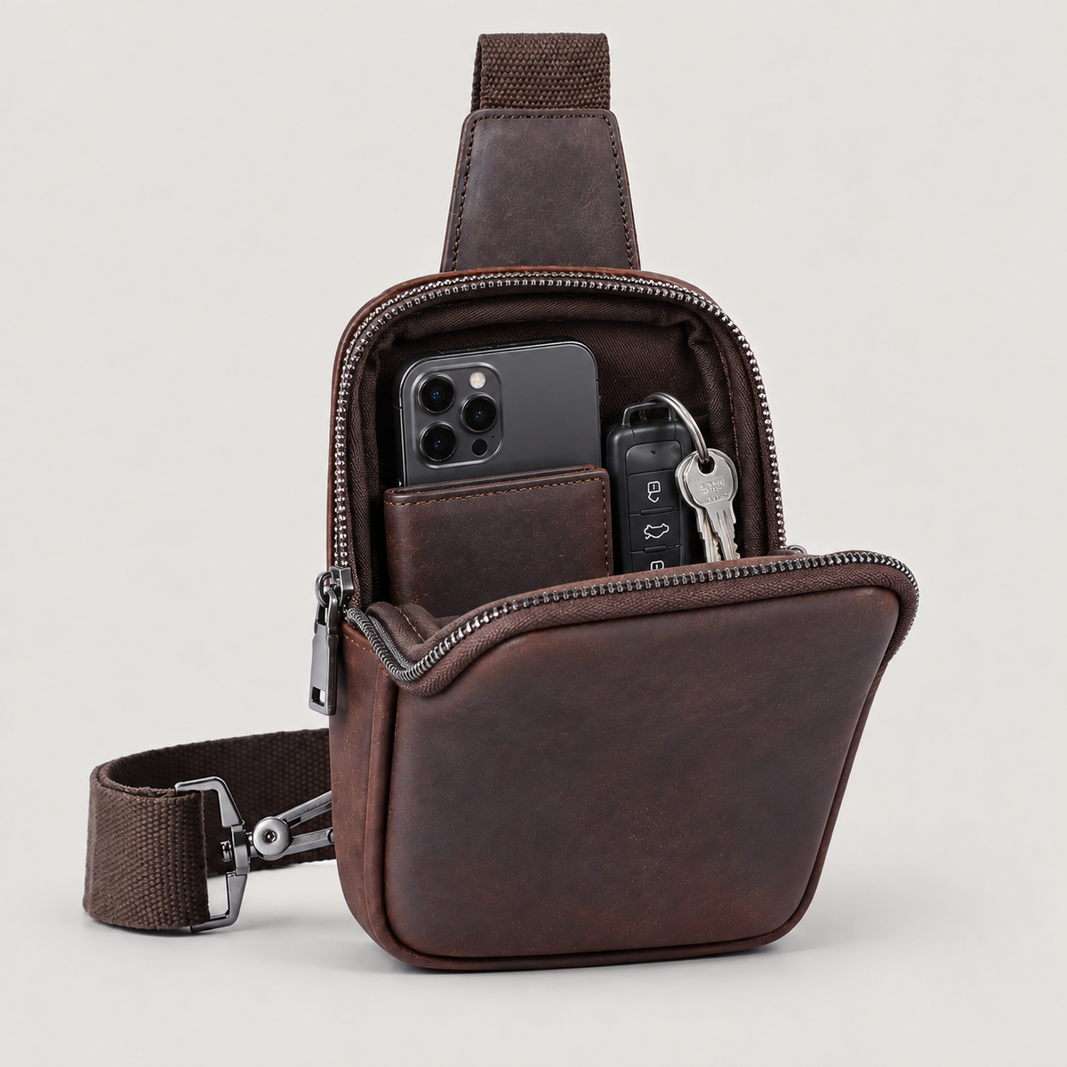 EKROZ dark coffee leather crossbody bag — 7