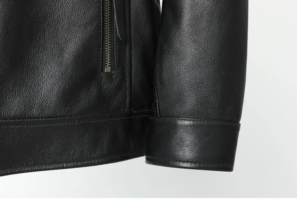 Leather snap cuff and waist seam detail