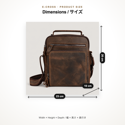 Dark coffee leather messenger bag dimensions 23 x 26 x 10 cm